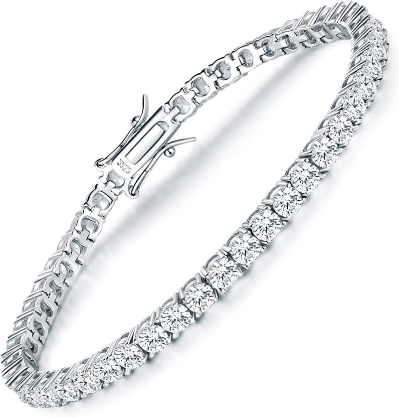 TIKJE 925 Sterling Silver 2-7mm Cubic Zirconia Classic Tennis Bracelet | White Gold Bracelets for Women | Size 6-8.5 inches - Image 1